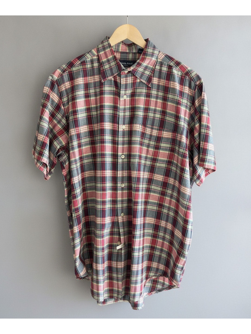 Austin Reed London Mens Large Plaid Short Sleeve Button Down Shirt Preppy
